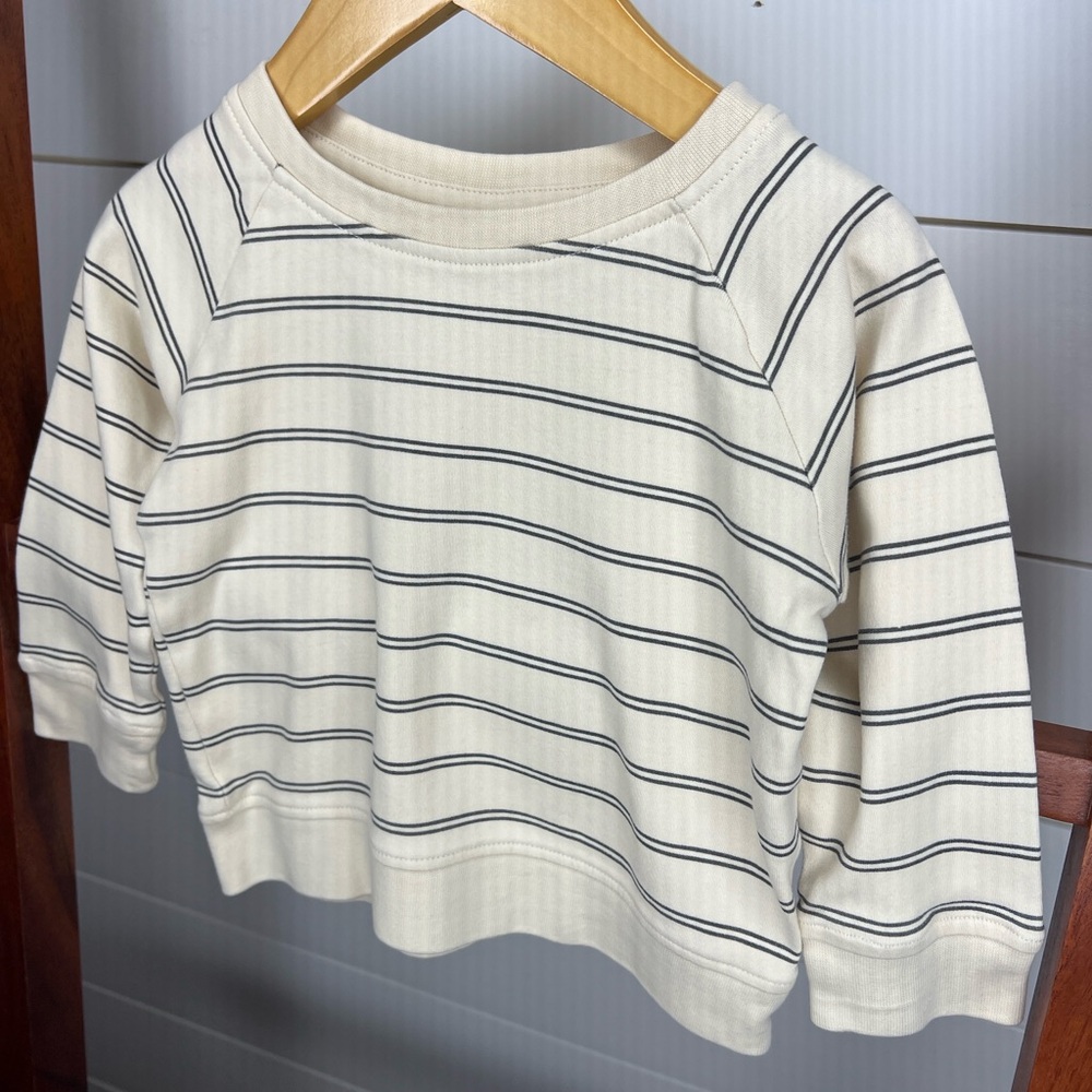 Colored Organics Baby: Cream and Charcoal Striped Crew Long Sleeve - Picture 4 of 5